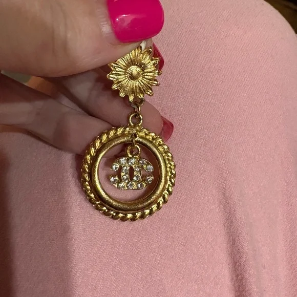 Chanel Gold-Tone Crystal Drop Clip-On Earrings - Picture 5 of 7